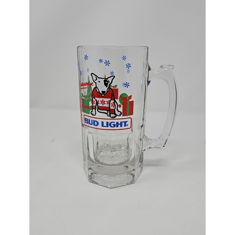 Spuds Mackenzie Christmas Beer Mug Bud Light 1987 Heavy Glass 32 oz 8" Tall